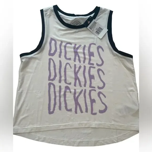 NWT Dickies Tank Womens Medium Sporty Graphic Logo Cropped Stretch Top White - Picture 1 of 7
